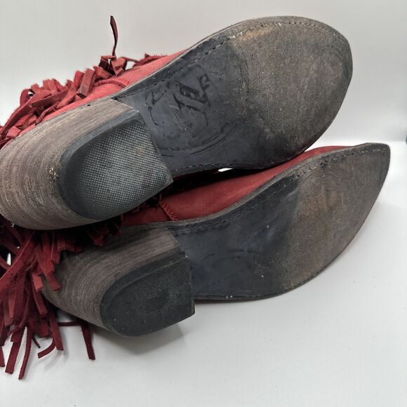 Liberty Red Leather Fringe Booties  Sz 10 - Picture 8 of 9